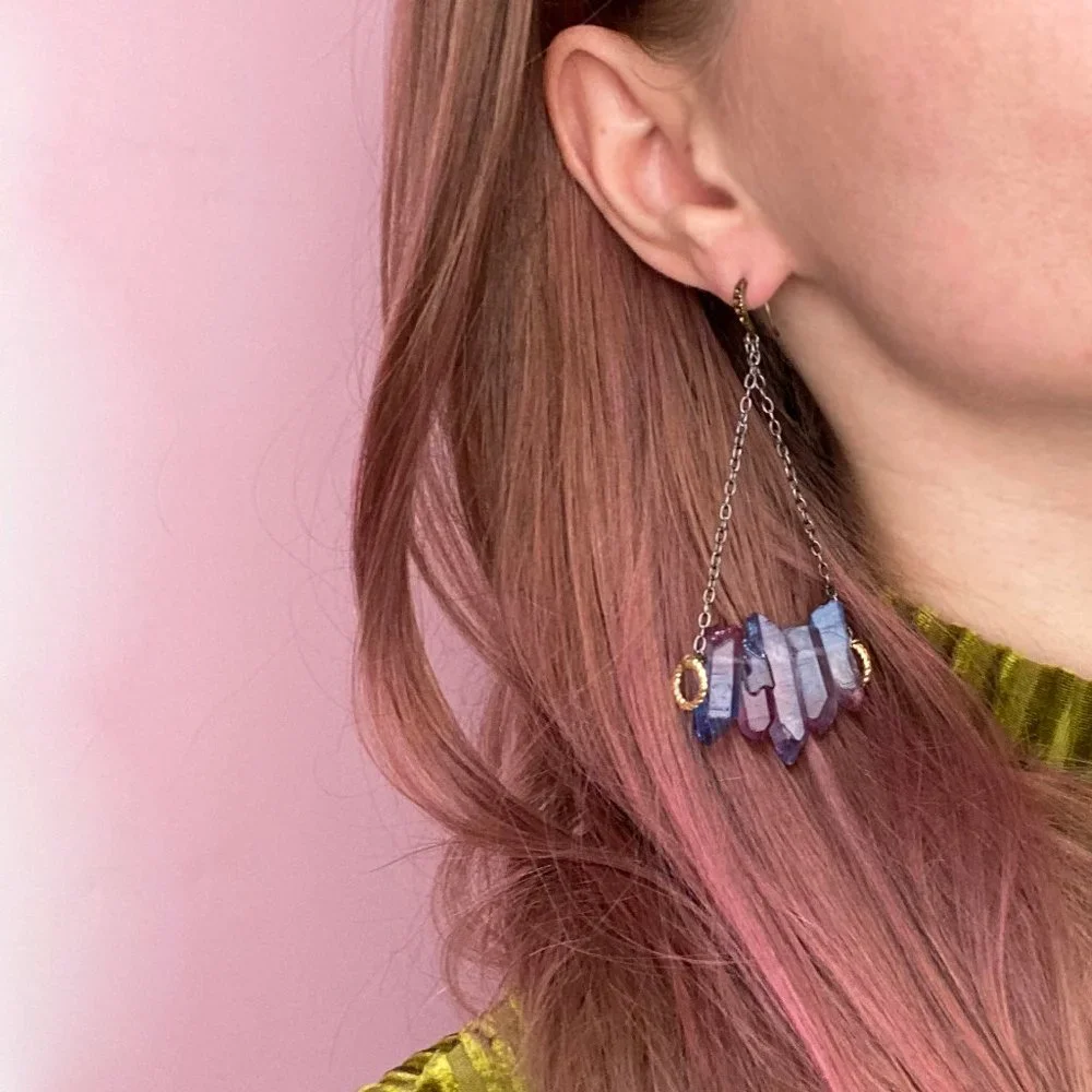 Raw crystal earrings dangle, statement quartz earrings